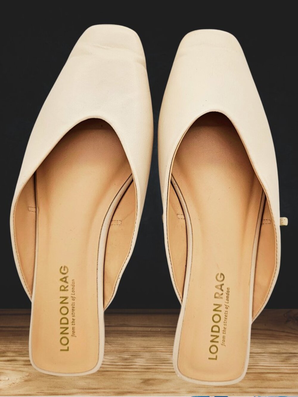 London Rag Cream Square Toe Mule Flats Women's Size 8 EUR 39 Slip On